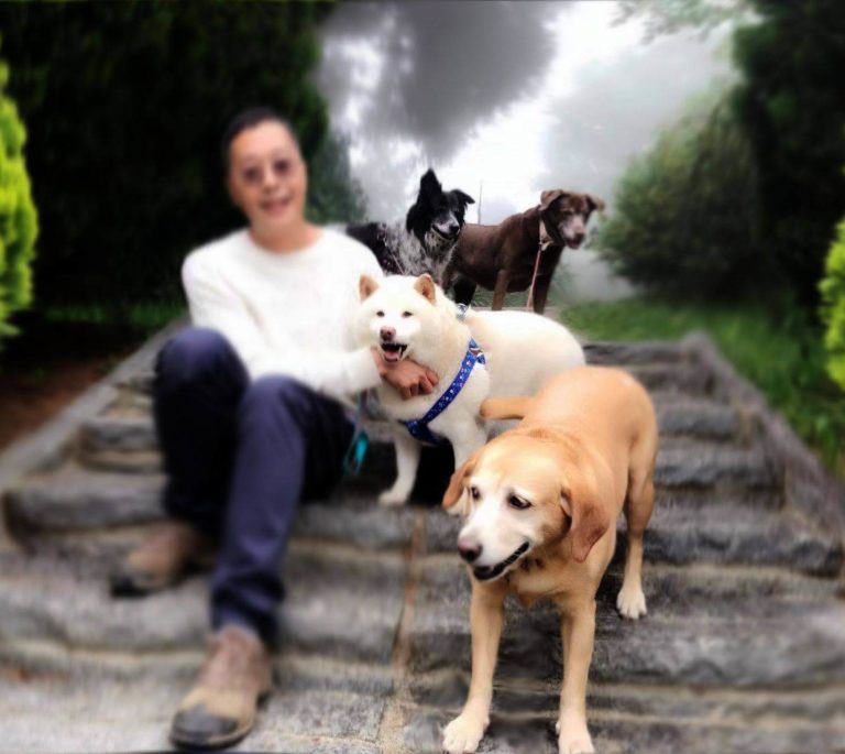 Love's Eternal Journey: Family of five – Hoon and our loved dogs Ken, Nini, Lala, and Meimei.