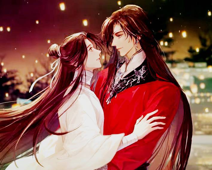 Xie Lian and Hua Cheng embracing, a poignant scene from 'Heaven Official's Blessing,' showcasing the deep bond between the god and the ghost king.