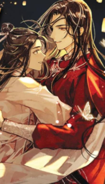 Cover of 'Heaven Official's Blessing Volume 8' featuring Xie Lian, the god, and Hua Cheng, the ghost king, in an embrace.